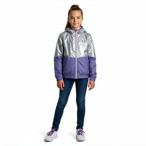 Under Armour Girls Windbreaker Hooded Jacket Water-Repellent Purple Size S (8)